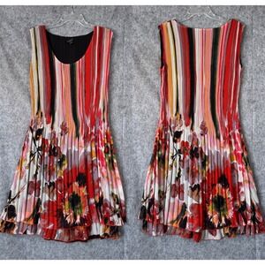Caeliann Sleeveless Crinkle Pleat‎ Art to Wear Dress Size XL Floral Stripe